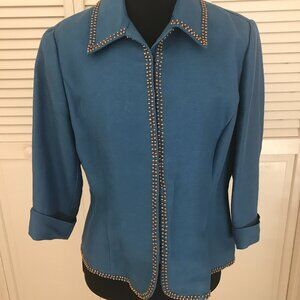 💙EMMA JAMES PETITE – Blue Linen‑Blend Jacket - Size 8P - NWT